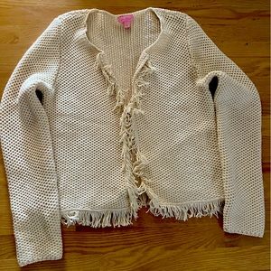 Lily Pulitzer cream cardigan with fringe size L